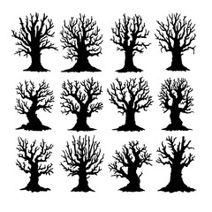 Wall Mural - silhouette of a tree isolated. Isolated Dead tree on the white background. Dead tree silhouettes.	