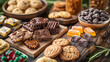 Assorted Cannabis edibles including gummies and chocolates on wooden background