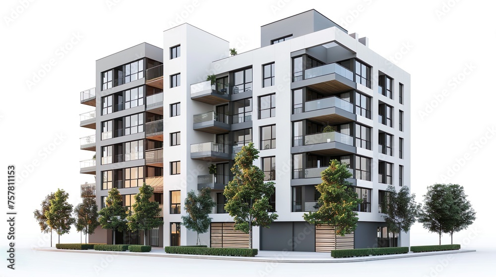 New modern monolithic residential apartment buildings on isolated white ...