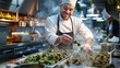 Chef preparing cannabis-infused cuisine in a Berlin kitchen with joy and expertise