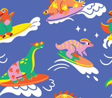 Fototapeta  - Surfing Dino Team seamless pattern