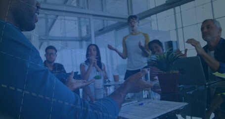 Poster - African American man leads a meeting in a modern office setting