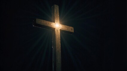 Wall Mural - illuminating cross in the night at the mountain . Faith and religious theme 
