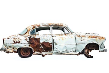 Wall Mural - Broken car isolated on white background Generative Ai 