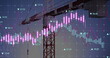 Image of financial data processing over crane and construction site