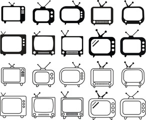 Poster - Set of Retro Tv Icons in flat styles editable stock isolated on transparent background. Television symbols template for graphic and web designs. Old TV with antenna. Video channel business concepts.