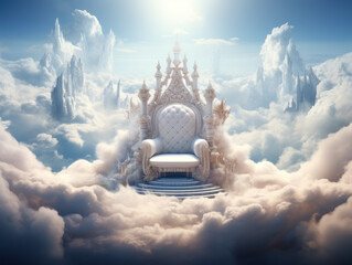 Sticker - A white throne in the middle of white clouds. A throne in the sky.
