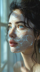 Canvas Print - Beautiful young woman with facial mask on her face.