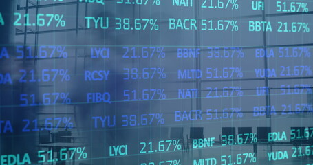 Poster - Image of financial data processing over busy office