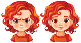Fototapeta Dinusie - Illustration of a girl showing anger and happiness.
