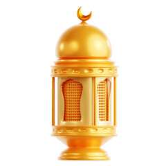 Golden Islamic Latern 3D Render Transparent Background