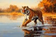 Majestic tiger in natural wilderness realistic oil painting illustration in vibrant colors