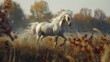 white horse running in the field
