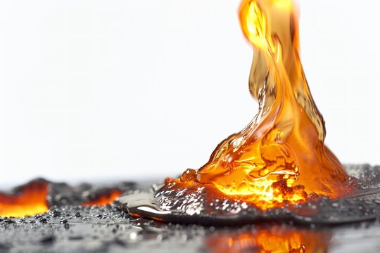 Melting liquid hot metal with fire isolated on white background Generative Ai 