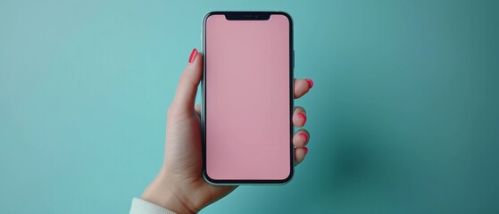 Leinwandbilder - Mobile phone mockup with empty screen. Cartoon smartphone isolated on blue background. 3D rendering of a marketing banner template.