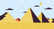 Egypt pyramids cartoon flat illustration. Egyptian landscape 2D line scenery colorful background. Ancient architecture. Travel landmarks desert. Famous place monuments scene vector storytelling image