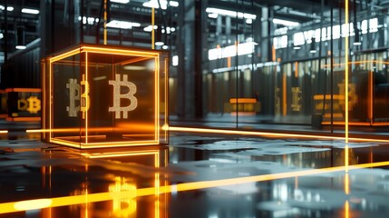 Wall Mural - 3d illustration of bitcoin factory 