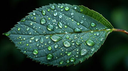 Poster - The green leaf has water droplets on it