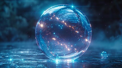 Aufkleber - Futuristic bubble shield graphic illustration on a blue background. A geometric dome in the form of an energy shield in an abstract glowing style. Cover concept in the style of a technology video