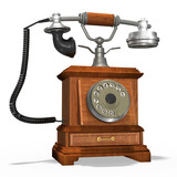 Fototapeta Desenie - 3d nostalgisches, altes Telefon in Holzoptik mit Sprechmuschel und Wählscheibe mit transparenten Hintergrund, freigestellt