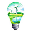 Wind turbine in a bulb, eco energy concept, environment conservation topic concept, save grean earth,, watercolor vector illustration clipart, bulb