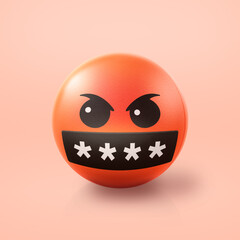 Enraged and swearing insults Emoji stress ball on shiny floor. 3D emoticon isolated.