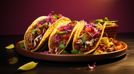 Wall Mural - Vibrant Taco Display on Purple Background
