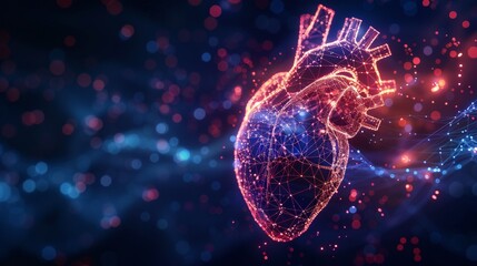 Aufkleber - This is a low poly heart beat 3D wave on a dark background. Abstract cardiogram in line, dot and polygon form. Digital music sound  network. Futuristic wireframe curve with cardiology rhythms.