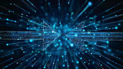 An arrow pointing left and right. Data receiving, digital money sending, currency exchange sign. Web trade symbol. Backup file, logistic move, and big change logo.