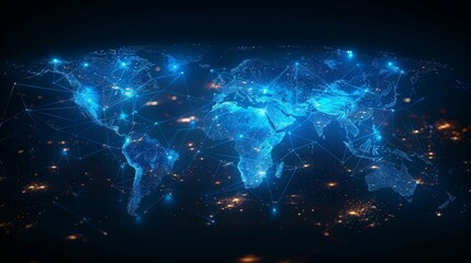 Poster - World map with global network concept. Business strategy. GUI (Graphical User Interface).