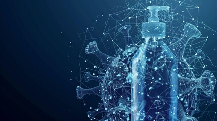 Poster - Isolated  illustration of hand sanitizer breaking down a Coronavirus molecule. Covid-19 virus. Abstract futuristic geometric background. Isolated  illustration.