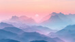 misty sunrise silhouette over a mountain range, pastel colours