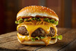 the irresistible deliciousness of a meaty cheeseburger, with melted cheese oozing over a juicy beef patty generative ai