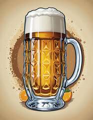 Wall Mural - Oktoberfest vector illustration with beer mug, blue rhombus patt