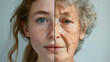 © VK Studio - Conceptual portrait juxtaposing youth and aging on a woman's face.