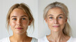 Comparative portrait of a young woman and an older woman, showcasing natural beauty across generations.
