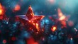 A close up of a red star on top of some christmas trees, AI