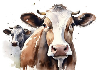 Wall Mural - hand Portrait cow drawn farm Animals watercolor farms