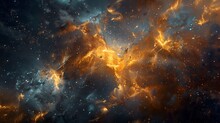 A Close Up Of A Space Explosion With Orange And Blue Flames, AI