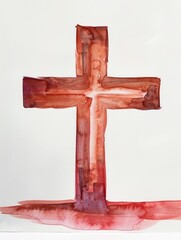 Sticker - Watercolor Christian Cross on White Background Generative AI