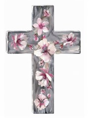 Sticker - Easter Cross Illustration with Floral Watercolor Design Generative AI