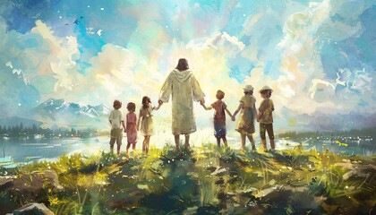 Jesus and the Children of the Month Generative AI