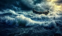 Riding The Waves A Stormy Night On The Ocean Generative AI
