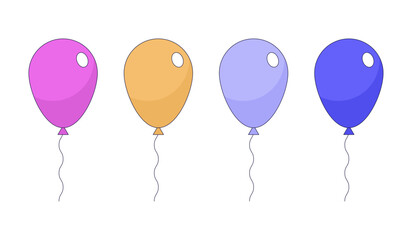 Aufkleber - Floating air balloons 2D linear cartoon objects set. Birthday party accessories. Festive decor isolated line vector elements white background. Holiday symbols color flat spot illustration collection