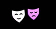 Image of sad and happy masks moving on black background