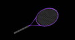 Image of tennis racket moving on black background
