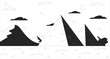 Egypt pyramids black and white line illustration. Egyptian landscape 2D scenery monochrome background. Ancient architecture. Travel landmarks desert. Famous place monuments outline scene vector image