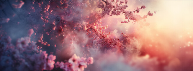 Wall Mural - fantasy dreamy cherry blossoms. cherry blossoms with a surreal dramatic feel.