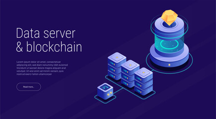 Poster - Isometric illustration of a server room, data server or blockchain. Big data or analytics center. 3d style.