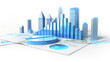 Business and financial graph and chart 3d model with tall glass buildings